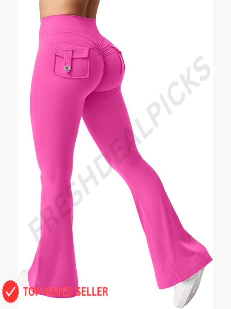 Flare Leggings With Pockets Scrunch Butt Lifting High Waist Workout Yoga Pants